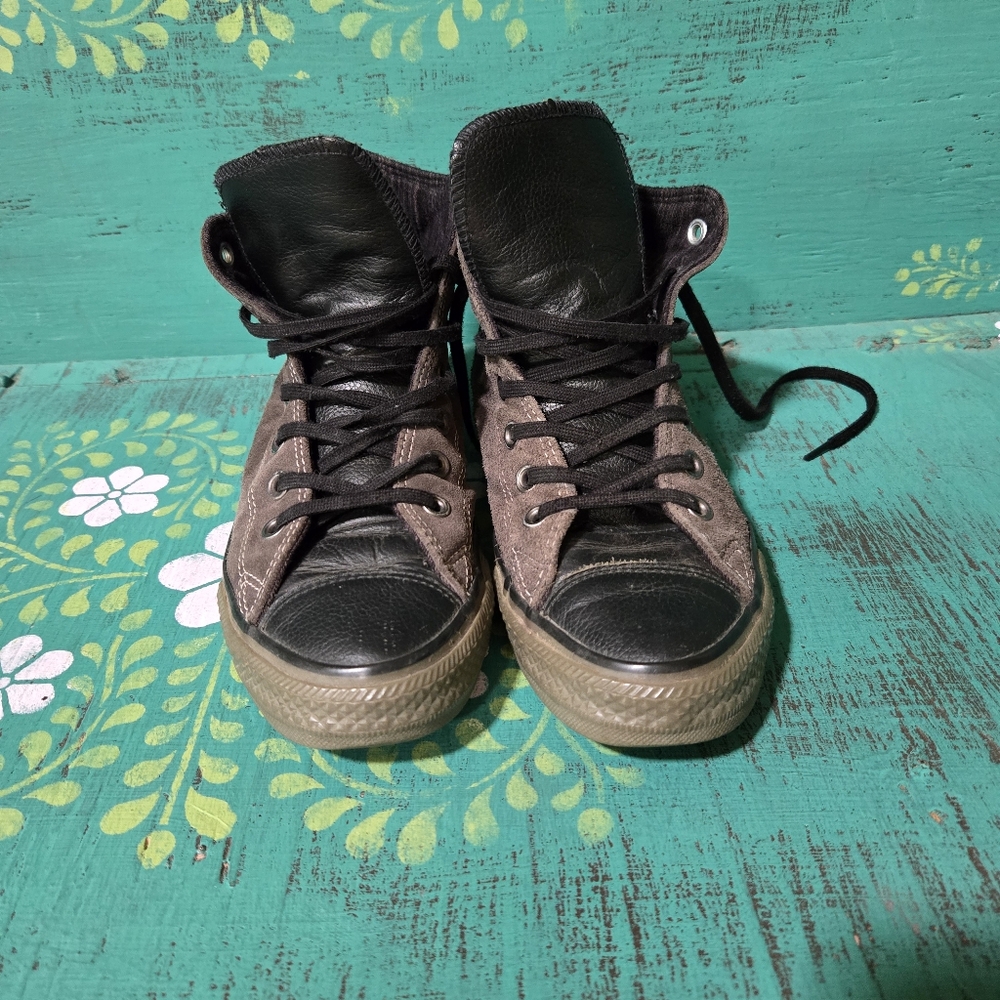 Converse Black Suede and Leather Chuck Taylor Unisex High-Top Sneakers - Picture 4 of 4